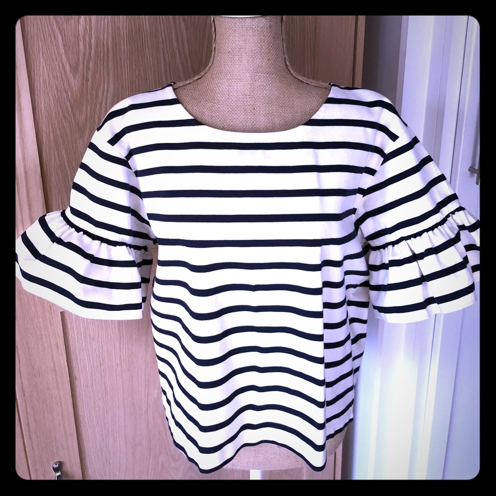 J. Crew cream/navy stripe, ruffle-sleeve top NWOT